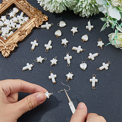 96個 12スタイル DIY ジュエリー製作キット  ABSプラスチック模造真珠コネクタチャームとペンダントを含む  環境にやさしい丸銅線を使用  ホワイト  19~26x10.5~12x4.5~5mm  穴：2.5~3.5mm  8個/スタイル&nbsp;PALLOY-FH00054