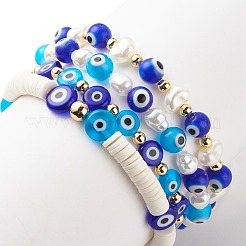 4pcs 4 style lampwork mauvais œil et ensemble de bracelets extensibles de perles en plastique&nbsp;BJEW-JB08386