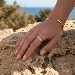 Bracciale rigido aperto da donna in acciaio inossidabile 304 con fiore e strass.&nbsp;EY7993