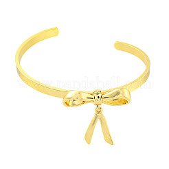 Латунные открытые браслеты на манжетах с бантом для женщин&nbsp;BJEW-P322-06A-G