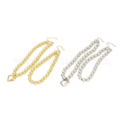 CCB プラスチック ラウンド ビーズ ハート ペンダント ネックレス セット  ゴールドカラー  15-3/8インチ（39cm）&nbsp;NJEW-U006-03G