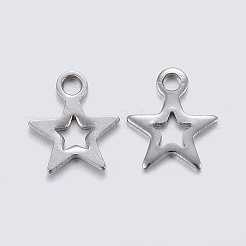変色しにくい304ステンレススチールチャーム  切り取る  スター  ステンレス鋼色  8.5x7x0.8mm  穴：1~1.2mm&nbsp;X-STAS-F159-48P