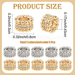 10 шт. 2 цвета латунные микро-паве кубические циркониевые европейские бусины&nbsp;KK-YW0004-30