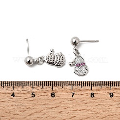 Рождественские серьги-гвоздики с подвесками из латуни с микропаве из кубических цирконий EJEW-L306-01P-02