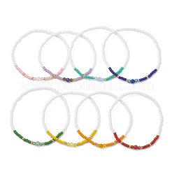 8 шт. эластичные браслеты из натуральных смешанных драгоценных камней и стеклянных бусин для женщин&nbsp;BJEW-MZ00274