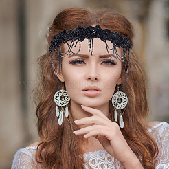 Эластичные повязки на голову из ткани со стразами DIY-WH0899-21