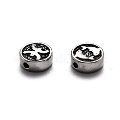 304ステンレススチールビーズ  十二星座とフラットラウンド  アンティークシルバー  魚座  10x4mm  穴：1.8mm&nbsp;STAS-J033-01K