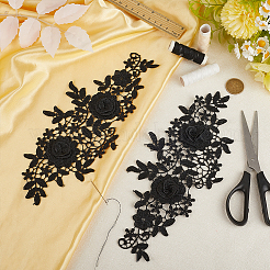 ポリエステル刺繍布縫い付けパッチ1組  花  ブラック  320x200x6mm&nbsp;PATC-CY0001-03