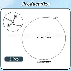 3個 1mm 304ステンレススチールチョーカーネックレス作り  硬いネックレス  ステンレス鋼色  内径：5.12インチ（13cm）&nbsp;NJEW-CN0001-23