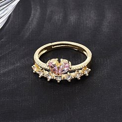 Messing Micro Pave Zirkonia Manschette offene Ringe&nbsp;CU-CBA5C10-07G