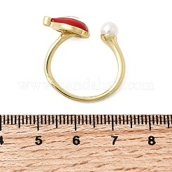 Рождественские кольца-манжеты из латуни с микропаве из кубических цирконий и эмалью для женщин RJEW-L336-02G