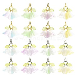 16PCSアクリルパーツ  真鍮製の金具と304ステンレススチール製の丸カン付き  花  プラチナ  26mm&nbsp;PALLOY-FS00075