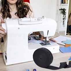 ポリエステルノンスリップニット弾性ベルト  衣類縫製用ウェーブシリコングリッパーゴムバンド  ブラック  38x1.2mm  10ヤード/ロール&nbsp;OCOR-WH0080-29B