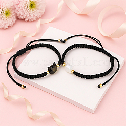 12шт 2 цвета искусственный жемчуг плетеные бусины браслеты для мужчин и женщин&nbsp;BJEW-GO0002-04