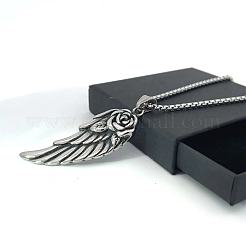 Подвеска в виде крыла ангела из нержавеющей стали в виде цветка розы и пера в стиле панк ID5249
