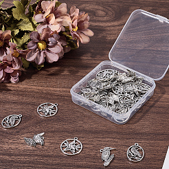 40pcs4スタイルチベットスタイルアロイペンダント  カラスチャーム  アンティークシルバー  混合図形  16.5~25x17~25x2.5~3.5mm  穴：1.4~1.6mm  10個/スタイル&nbsp;FIND-SC0021-22