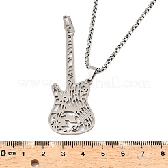 201 collane a catena con ciondolo a forma di chitarra cava in acciaio inossidabile&nbsp;NJEW-M086-03P