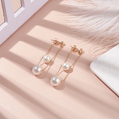 Круглые бусы-ракушки с длинной цепочкой серьги-гвоздики с кисточками&nbsp;EJEW-TA00092