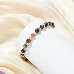 Pulseras elásticas para mujer con cuentas de turmalina multicolor natural y hematita sintética no magnética.&nbsp;BJEW-JB13941