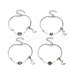 Bracciali a maglie in conchiglia di paua naturale e conchiglia stella d'acqua dolce.&nbsp;BJEW-JB14326