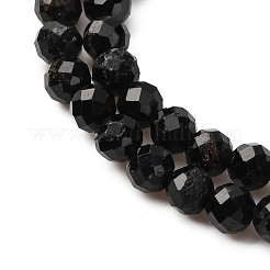天然石ブラックトルマリンビーズ連売り  多面カット  ラウンド  4mm  穴：0.6mm  約94個/連  14.96