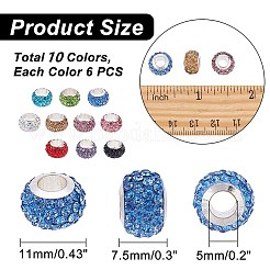 60 pz 10 colori perline europee in acciaio inossidabile 304&nbsp;FIND-DC0001-26