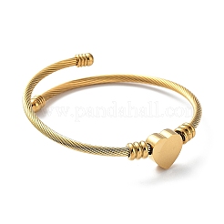 Bracelet manchette en acier inoxydable 304 avec perles en forme de cœur en acier inoxydable 201&nbsp;BJEW-Z014-01G
