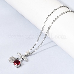 Pendentif cerise en laiton pavé de zirconiums cubiques transparents et rouges&nbsp;NJEW-H092-05P