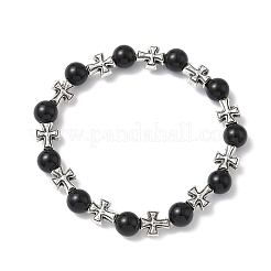 Браслеты из натуральных круглых бусин черного оникса BJEW-JB12343-01