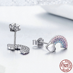 Серебряные серьги-гвоздики с родиевым покрытием и 925 фианитом&nbsp;EJEW-FF0011-02