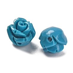合成サンゴ刻まれたビーズ  染め  花  ディープスカイブルー  8.5x8.5x8mm  穴：1.2mm&nbsp;CORA-H003-01B-28
