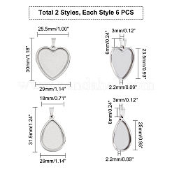 12 pièce de 2 supports de cabochon de pendentif en acier inoxydable 304 de style&nbsp;STAS-UN0027-34