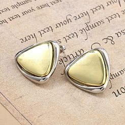 Двухцветные треугольные серьги-гвоздики из латуни для женщин&nbsp;EJEW-U057-01G