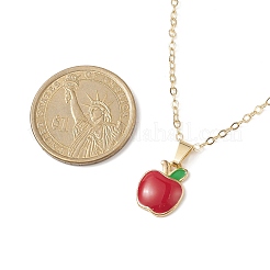 Collier pendentif pomme en émail avec chaînes câble en laiton doré pour la journée des enseignants&nbsp;NJEW-TA00047