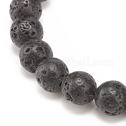 Bracciale elasticizzato in pietra lavica naturale ed ematite sintetica&nbsp;BJEW-JB08323-01