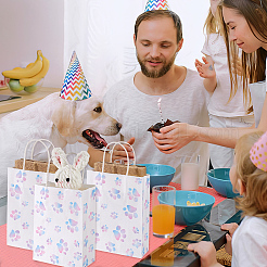 Прямоугольные бумажные пакеты для хранения с рисунком лапы и ручкой ABAG-WH0046-39B