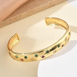 Bracelets de manchette en laiton avec micro pavé de zircone cubique pour femmes&nbsp;BJEW-A172-03G