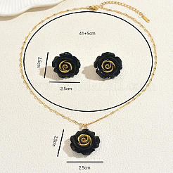 Elegantes Set aus Halskette mit Rosenanhänger aus Kunstharz und passenden Ohrsteckern für Damen&nbsp;DC8905