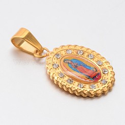 Heiliger Schmuck 304 Edelstahl flach oval mit Jungfrau Maria Anhänger&nbsp;STAS-L130-06