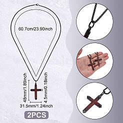 2 Stück Kreuz-Halsketten aus Edelstahl und Holz für Männer&nbsp;NJEW-UN0001-82