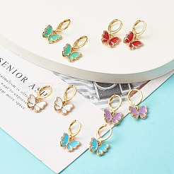 Серьги-кольца Huggie с подвесками и эмалью в виде бабочки&nbsp;EJEW-JE04725