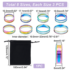 201ステンレススチール製溝付き指輪（女性・男性用）  虹色  6mm  USサイズ5～USサイズ14(15.9~23mm)  8スタイル  2個/スタイル  16pc&nbsp;RJEW-UN0002-51C-M