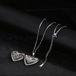 Антикоррозийные ожерелья из нержавеющей стали 304 в форме сердца с подвеской-медальоном из кабеля и цепи для женщин&nbsp;LS-NJEW-M050-04B-P