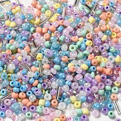 不透明で透明な内側の色のガラスシードビーズ  丸い穴  ラウンド＆チューブ  カラフル  1.5~9x2~3x2~3mm  穴：0.8~1mm  約450 G /袋&nbsp;SEED-F004-02A