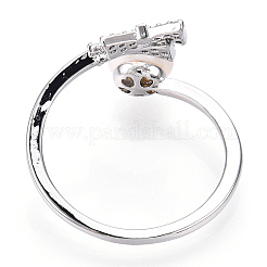 Кольцо-манжета на палец с натуральным жемчугом и прозрачным микропаве из кубического циркония PEAR-N022-C03