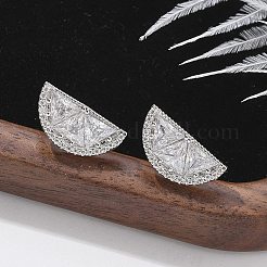 Полукруглые серьги-гвоздики из латуни с микропаве из прозрачных кубических цирконий&nbsp;EJEW-M077-08P