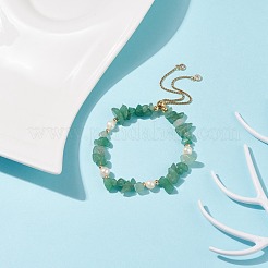Chip di avventurina verde naturale e braccialetto scorrevole con perline di perle&nbsp;BJEW-JB08334-03