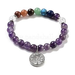 Эластичные браслеты из чакры с круглыми бусинами из натурального аметиста BJEW-K251-01D