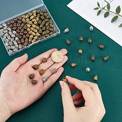チベットスタイルの合金コードエンド120個4色  エンドキャップ  コラム  ミックスカラー  12.5x8mm  穴：2mm  内径：6mm  30個/カラー&nbsp;TIBE-PH0002-66