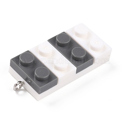 樹脂チャーム  プラチナ鉄ループ付き  おもちゃのレンガ  グレー  36x15.5x8mm  穴：2.6mm&nbsp;RESI-E017-C07
